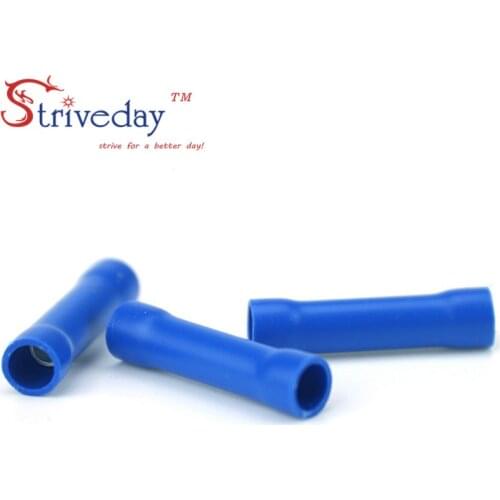 100pcs/bag high quality BV2 Blue Flared Butt Insulated Connector Terminals Crimp