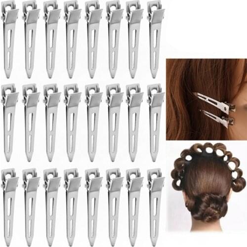 24Pcs Single Prong Curl Duck Bill Hair Clips Silver Sectioning Hairpins Metal Modelling Positioning Alligator Clamp