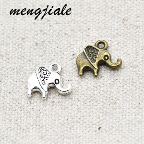 30Pcs Antique Silver Tone 2 Sided Elephant Charms for Jewelry Accessories Making 12*13.5MM
