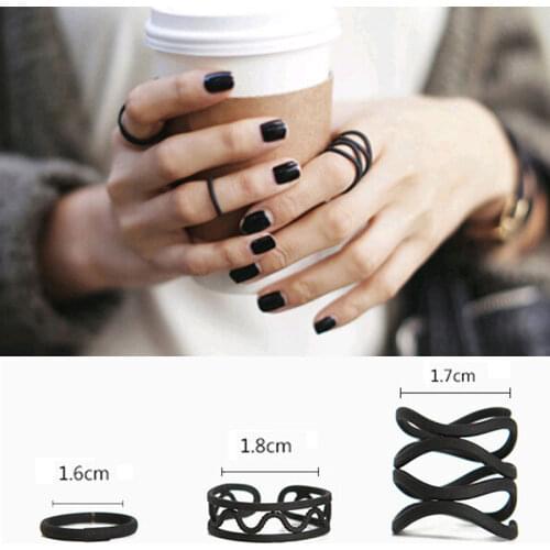 3PCS Womens Punk Black Stack Plain Above Knuckle Ring Midi Finger Tip Rings Set