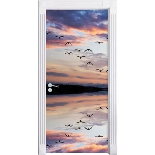 3D Door Sticker Sunset Bird Fly Mural Wall Sticker DIY Door Cover Kitchen Home Decoration Accessories Modern 3d Wall Stickers
