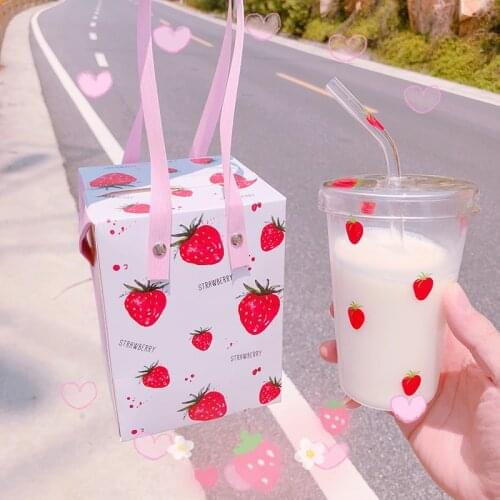 400ml Kawaii Strawberry Glass Cup With Straw Summer Transparent Water Cup Heat Resistant Breakfast Mug Juice Cups For Gifts