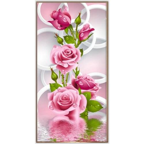 DIY 5D Sale Diamond Embroidery, Mosaic, Modern Pink Rose, Flower Bud, Bone Entrance Living Room, Full, Painting Cross Stitch
