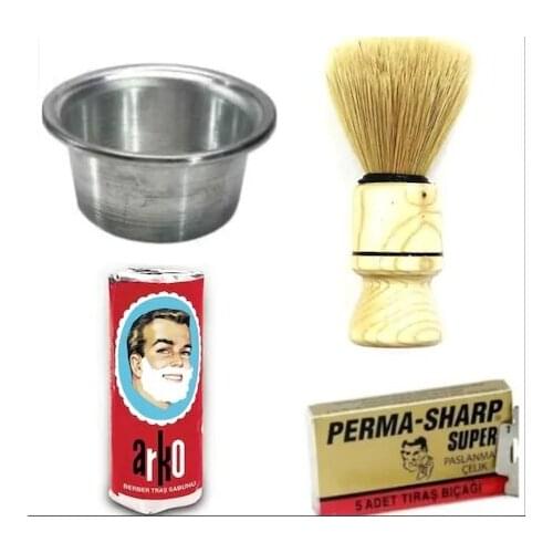 Arko Barber Shaving Soap 75 G + Cup + Brush + Permasharp Razor 5'li