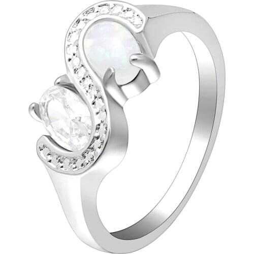 White Letter S Fire Opal Ring Silver Color Filled Jewelry Vintage Wedding CZ crystal Rings For Women Best Friend Gifts