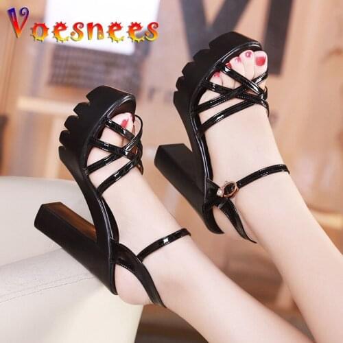 New Woman Shoes 2019 Summer Woman Sandal High-heels 13CM Ladies Shoes Thick Heel Open Toe Platform Sandals Pumps Soft PU Mujer