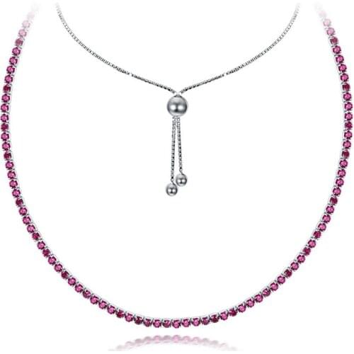 925 Sterling Silver Full Ruby Created Moissanite Party Adjustable Short Choker Necklace Ladies Fine Jewelry Christmas Gift