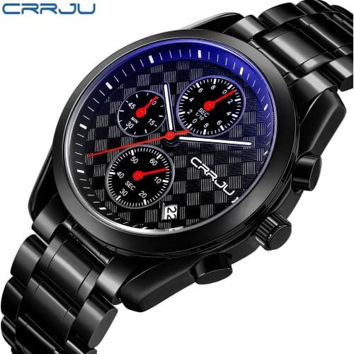 CRRJU Fashion Casual Watches Mens Sport Quartz Chronograph Wristwatches Luxury Stainless Steel Date Clock Relogio Masculino