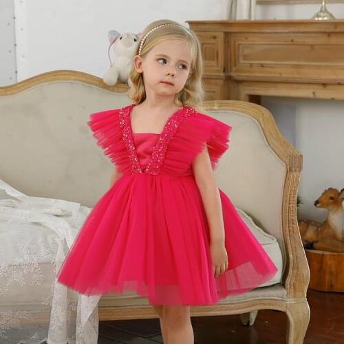 3-8Y Flower Girl Dresses for Weddings Red Dress Prinsess Dress Christmas Dress Girl Kids Fashion Dress Prom Dresses Party Dress