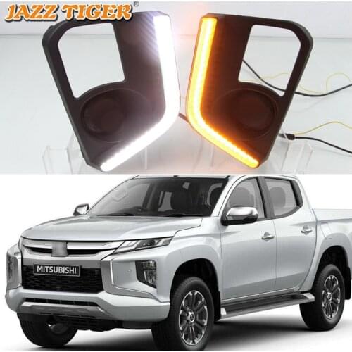 12V Daytime running lights For Mitsubishi L200 Triton 2019 2020 flexible Drl with turn signals LED For car auto Fog headlights