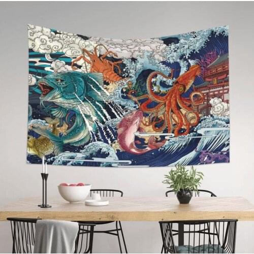 FFO Cartoon Tapestry Anime Wall Carpet For Home Bedroom Decor Large Beach Blanket Sea Tapestries Gaint Fabric 200 CM