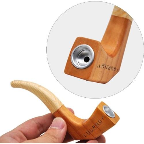 COURNOT Creative Handmade Wood Smoking Pipe 113MM With Metal Smoking Bowl Pipe Double Color Wood Tobacco Pipe Pocket Size