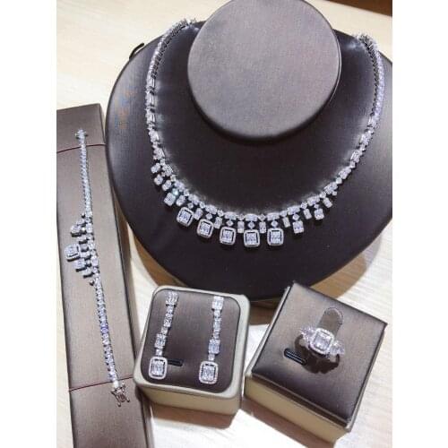 Janekelly 4pcs Bridal Zirconia Full Jewelry Sets For Women Party, Luxury Dubai Nigeria CZ Crystal Wedding Jewelry Sets