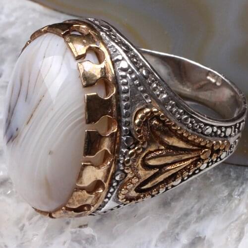 White Agate Silver Ring, Handmade 925 S Silver Ring For Man, Silver Man Agate Ring for Men
