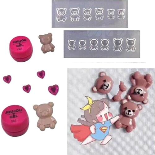 2Pcs Cute Mini Bear Nail Art Silicone Mold Kit Nail Carving Mold Nail Carving Mold Nail Art Templates Maincure Tools