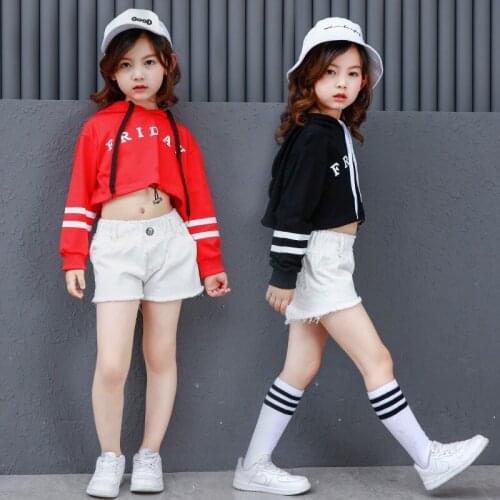 Teenage Girls Clothing Set Children Hip Hop Dance Costumes Fashion Long Sleeved Crop Sweatshirts 2 Piece Summer Set for Kids
