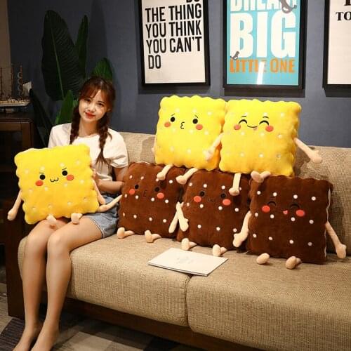 Creative Chocolate Biscuits Plush Pillow Round Shape Square Sesame Cheese Cookie Lifelike Food Snack Cushion Plush Kids Gift