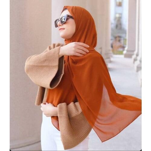 Fashion Plain Bubble Chiffon Scarf Womens Hijab Wrap Solid ColorShawls Headband Muslim HijabsTurbanet Headscarf