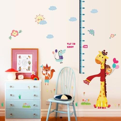 Cartoon Giraffes Children Height Stickers for Kids Room Cute Animals Wall Stickers PVC DIY Vinyl Home Decor Creative Art Mural
