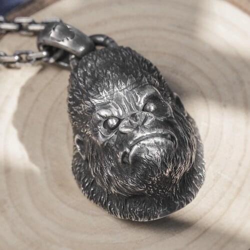 Solid 999 Sterling Silver handmade orangutan King Kong mens pendant Charm jewelry A5690