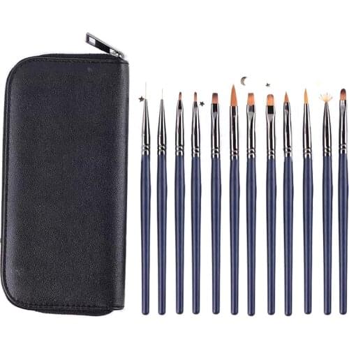 UsiDaer Nail Art Brush Set Acrylic Paint Set Poly Kit Gel Brush DIY Flower Drawing Silver and wood Handle Brush for Manicure