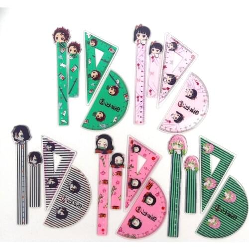Demon Slayer 4Pcs/Set Ruler Set /Plastic/Soft Geometry Maths Drawing Compass Stationery Rulers Mathematical for School