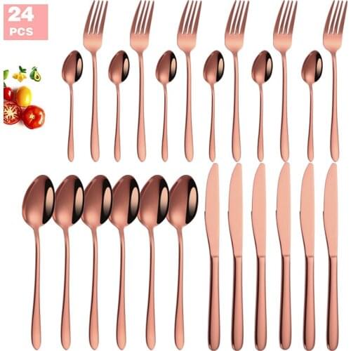 Rose Gold Dinnerware Set Wedding Rosy Travel Cutlery Set Stainless Steel Dinner Knife Fork Scoops Kitchen Silverware Tableware