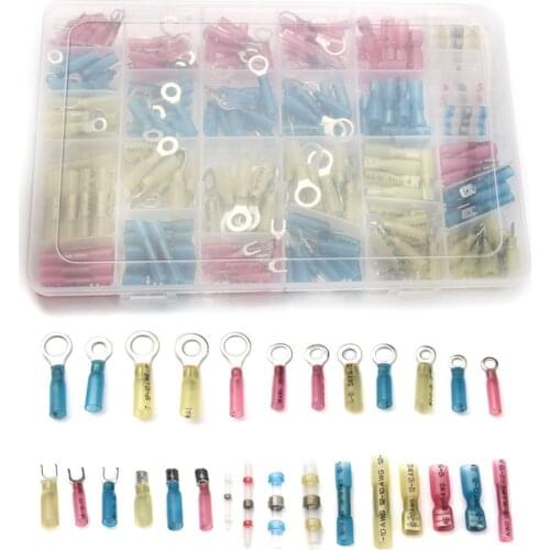 260Pcs Assorted Insulated Fork U-type Set Electrical Crimp Terminal Spade Ring Butt Splice Connectors Wire Solder Seal Connector