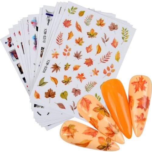 2021 NEW Maple Leaf Nail Stickers Black Snake Cat Alien Butterfly Lips Tattoo Manicure Dragon Adhesive Nail Decal Slider Tool