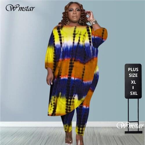 New Two Piece Sets Plus Size 5XL Women Clothing Wholesale Loose Top Long Style Leggings Fall Clothes Tie Dye Print Dropshipping