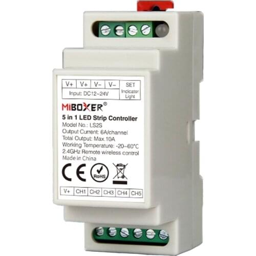 New Milight 5 in 1 Led RGBCCT Strip Controller 2.4G RF Remote Wireless 10A Output DC12V-24V Input RGB CCT Din Rail Controller