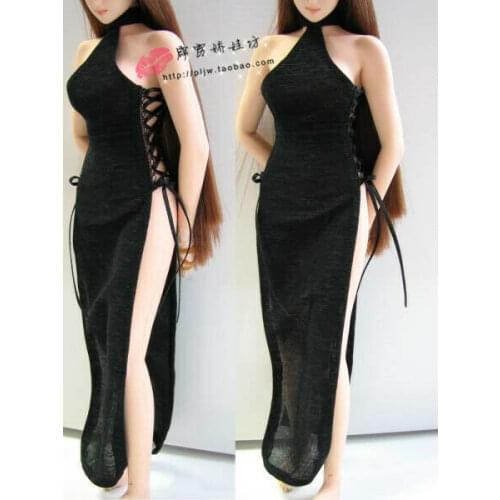 Handmade 1:6 Figure Clothes Black Cheongsam Dress For 12" Female Body
