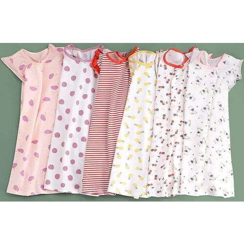 Girls Pajamas Cotton Homewear Summer Kids' Nightgown Cerry Rabbit Pyjamas Flying Sleeve European American Childrens Clothing