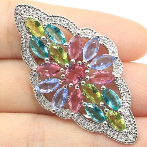 36x26mm SheCrown Created Golden Citrine London Blue Topaz CZ Silver Pendant for Women Fine Jewelry Daily Wear