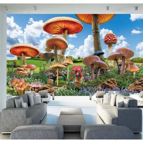 Custom wallpaper cartoon paradise children fairyland mushroom giant HD kindergarten background wall waterproof material