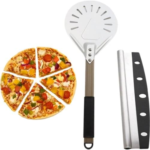 Aluminum Alloy Pizza Peel Professional Pizza Spatula and Pizza Cutter Baking Tool
