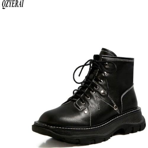 QZYERAI New autumn winter Genuine leather Women boots ankle Fashion boots motorcycle Female boots Women shoes cowhide