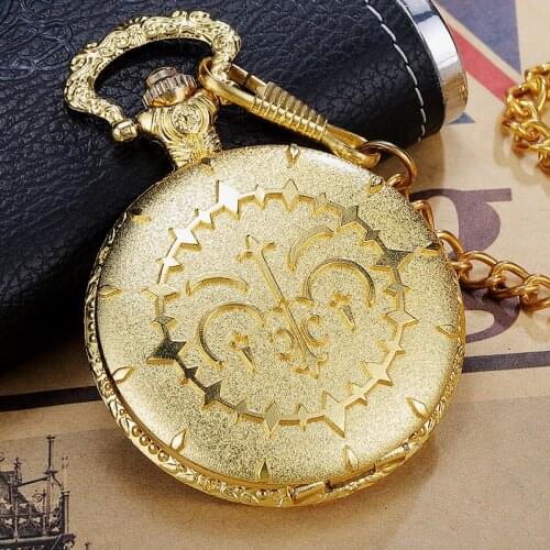 Luxury Round Golden Steampunk Quartz Pocket Watch With FOB Chain Vintage Anime Cosplay Pocket Watch Women Mens Gifts