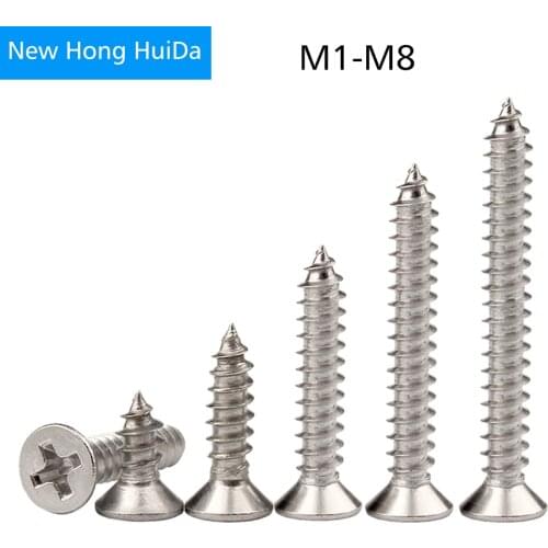 M1 M1.2 M1.4 M1.7 M2.6 M3 M3.5 M4 304Stainless SteelPhillips Cross Recess Flat Self Tapping Screw Countersunk Thread Metric Bolt