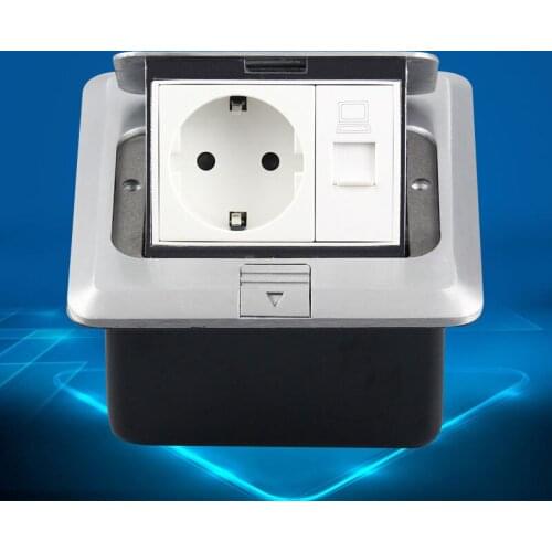 Aluminum alloy Silver Panel Pop Up Floor Socket EU/UK Standard Floor Socket Electrical Outlet With Computer Socket 13A/16A