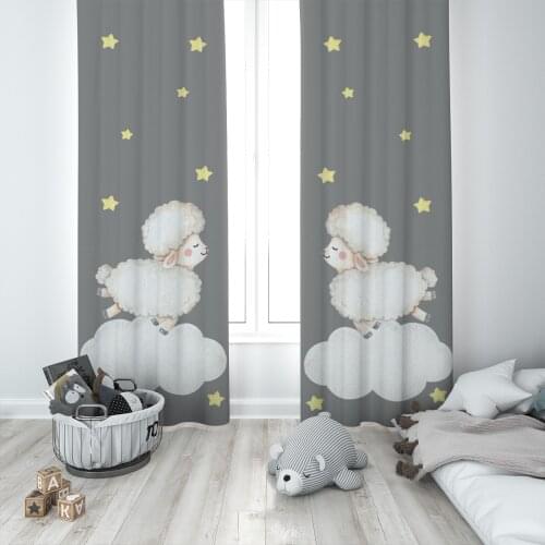 Curtains Children 3D Printed Decorative Items Home Childrens Room Gray Sheep Cloud Model 323