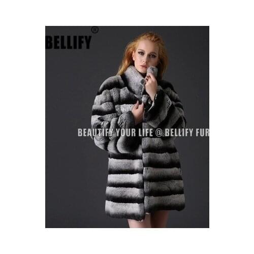 Thick Warm Natural Chinchilla Fur Coats Jackets European Runway Style Luxury Winter women Real Rex Rabbit Fur Coat CW226