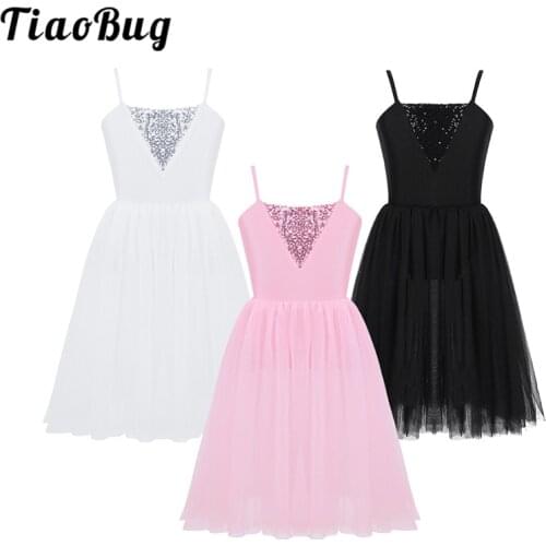 TiaoBug Kids Teens Sequin Mesh Princess Ballet Tutu Dance Leotard Dress Girls Gymnastics Leotard Dress Ballerina Stage Costume