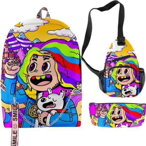 Weysfor 3Pcs/Set Hip-Hop Backpack 6ix9ine Tekashi GOOBA College Laptop Back Pack School Bags for Teenage Large Travel Bagpack