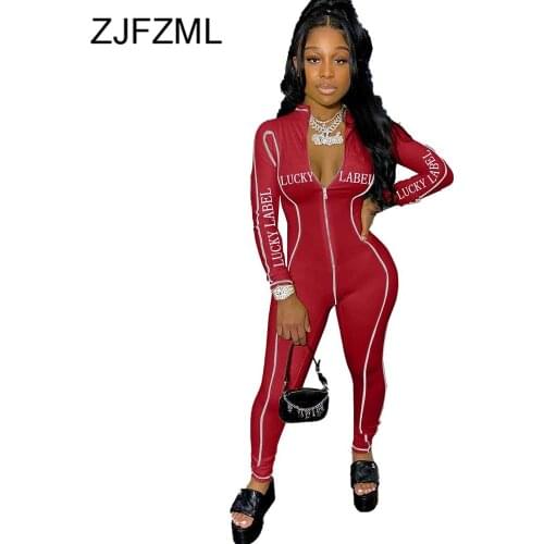 LUCKY LABEL Letter Splice Women Jumpsuit Streetwear Striped Long Sleeve Club Party Overalls Active Workout Sporty Skinny Romper