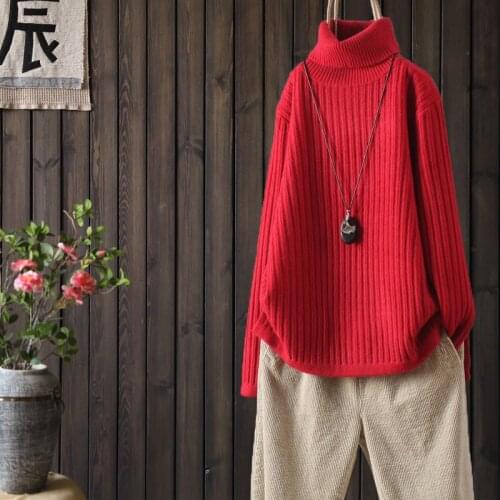 2020 Winter Fashion Women Turtleneck Sweaters Solid Thicken Warm Loose Long Sleeve Female Knitted Pullovers Clothes Ropa Mujer