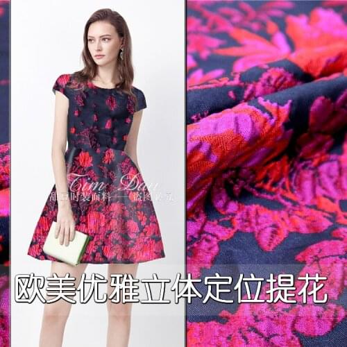 140cm wide high-end jacquard fabric big three-dimensional flowers jacquard spring and autumn and winter weave dress clothing