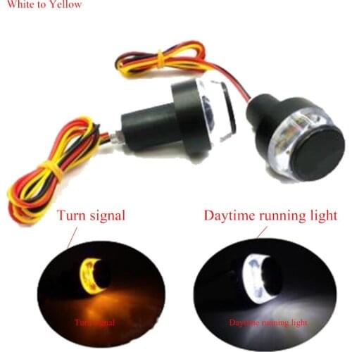 2 Pcs 22mm Motorcycle Turn Signal Light Is Yellow Daytime Running Light Is White Motorbike Handle Bar End Side Marker Lamp
