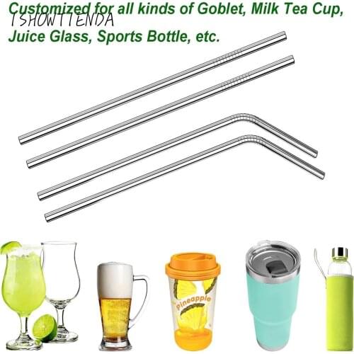 4 reusable household long stainless steel straws Metal straw bar wine glass accessories Can be used in a 20-ounce cup
