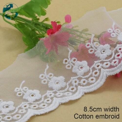 5yards 8.5cm wide white cotton embroidery lace french lace ribbon fabric guipure diy trims warp knitting sewing Accessories#3910